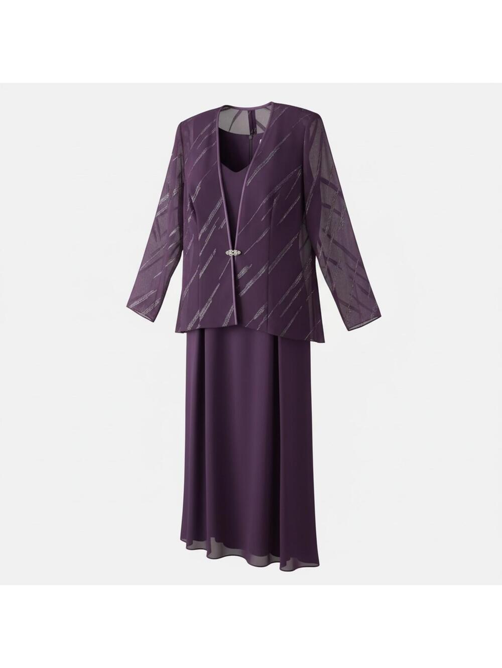 R&M Richards Elegant Purple Plum Evening Dress with Sheer Jacket Ladies 14P